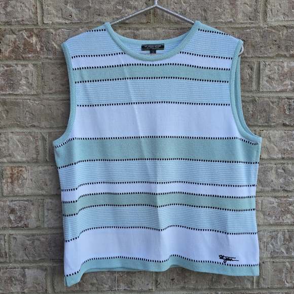St John Sport by Marie Gray Sleeveless Top Knit Wool Blend Blue White Striped L - Picture 5 of 9